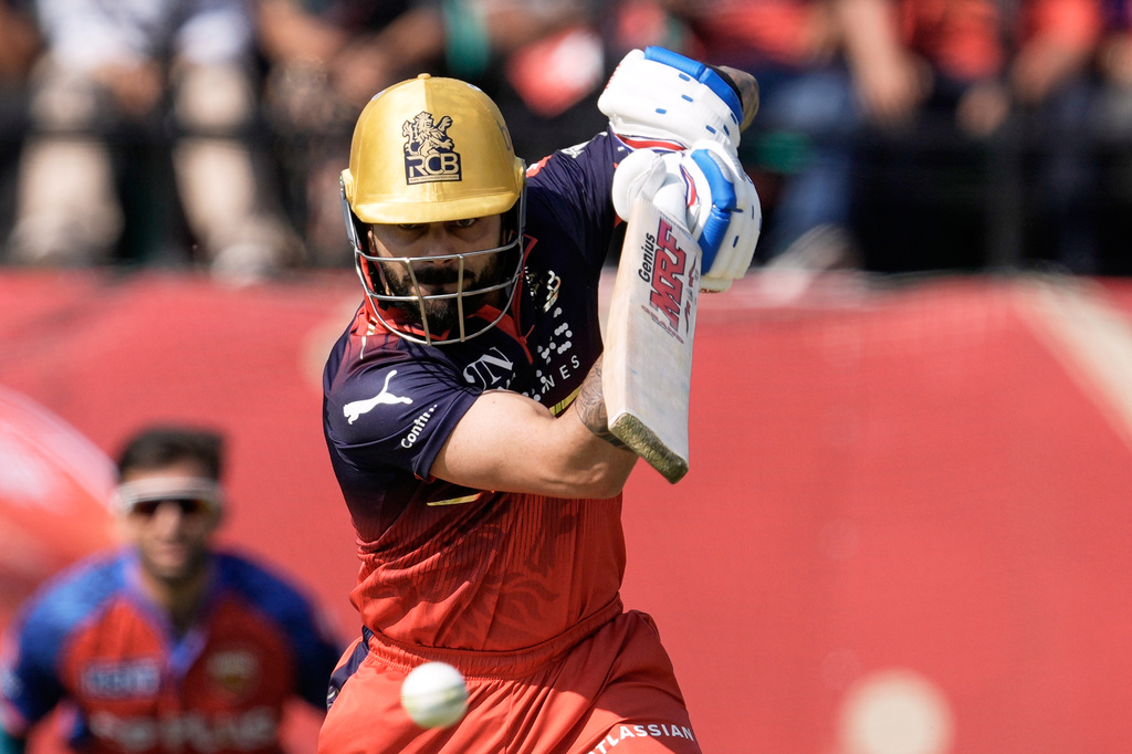 Royal Challengers Bengaluru's Virat Kohli bats during the Indian Premier League cricket match between Punjab Kings and Royal Challengers Bengaluru in Dharamshala, India, Sunday, May 17, 2026. (AP Photo/Ashwini Bhatia)