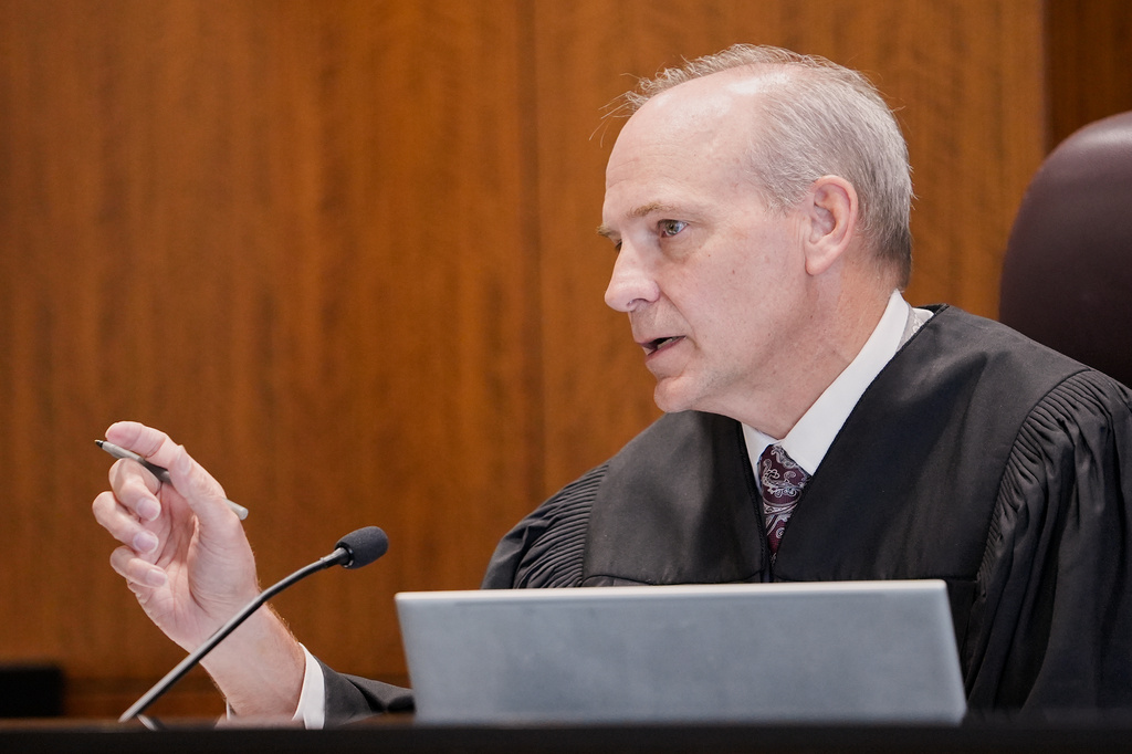 FILE - Fourth District Judge Derek Pullan presides over a hearing for Douglas Carter in 4th District Court in Provo, Utah, April 3, 2026. (Chris Samuels/The Salt Lake Tribune via AP, Pool, File)
