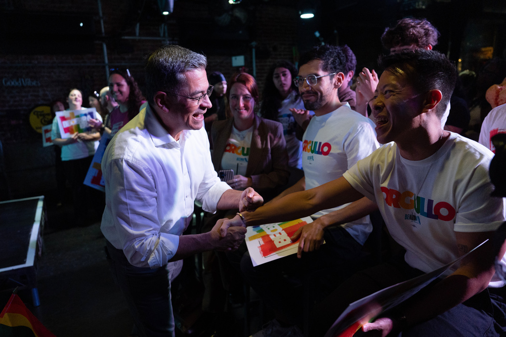California gubernatorial candidate Xavier Becerra shakes hands with supporters during a campaign event in West Hollywood, Calif., Thursday, May 28, 2026. (AP Photo/Jae C. Hong)