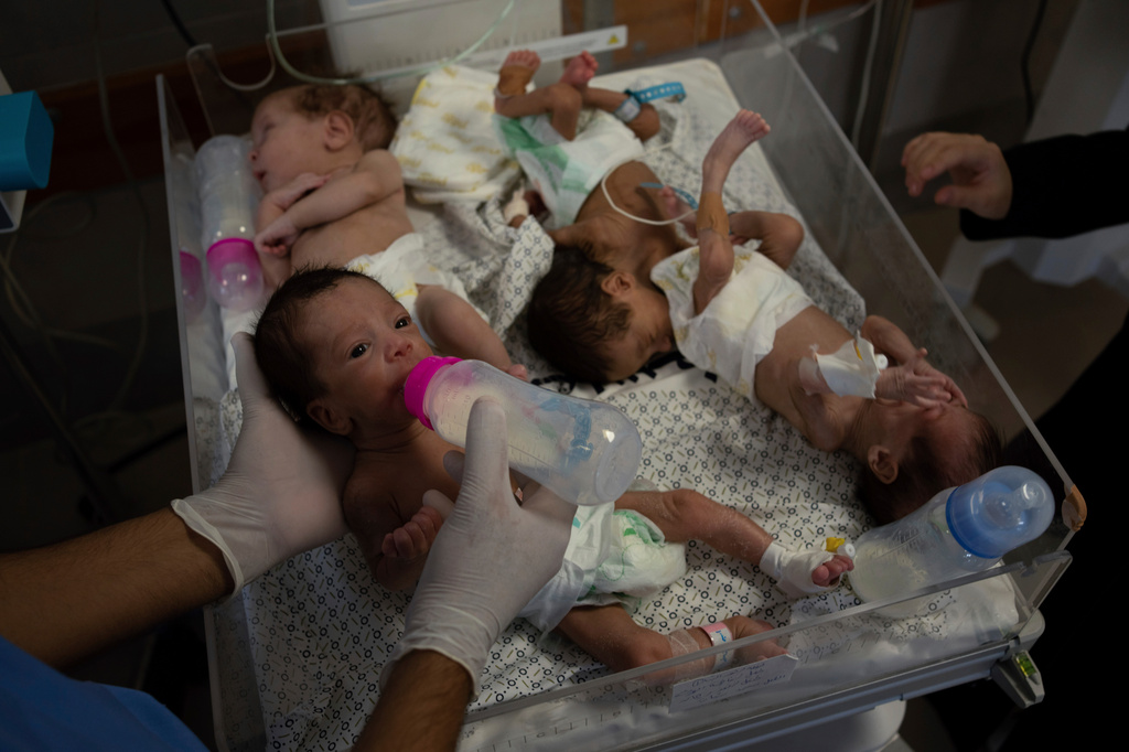 FILE - Medics prepare premature babies for transport to Egypt after they were evacuated from Shifa Hospital in Gaza City to a hospital in Rafah, Gaza Strip, Monday, Nov. 20, 2023. (AP Photo/Fatima Shbair, File)