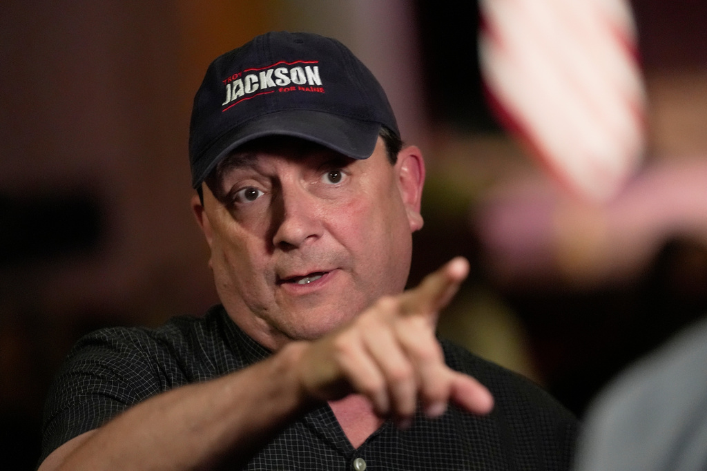 FILE - Troy Jackson, Democratic candidate for governor, speaks to reporters at a campaign event on June 5, 2026, in Bar Harbor, Maine. (AP Photo/Robert F. Bukaty, File)