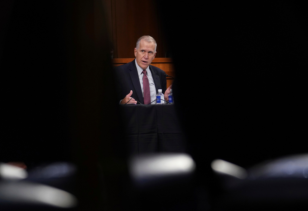 FILE -Sen. Thom Tillis, R-N.C., speaks during a confirmation hearing for Supreme Court nominee Amy Coney Barrett before the Senate Judiciary Committee, Oct. 13, 2020, on Capitol Hill in Washington. (Sarah Silbiger/Pool via AP, File)