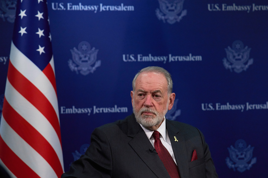 FILE - U.S. Ambassador to Israel Mike Huckabee is seen during an interview in Jerusalem, Wednesday, Aug. 20, 2025. (AP Photo/Ohad Zwigenberg, File)