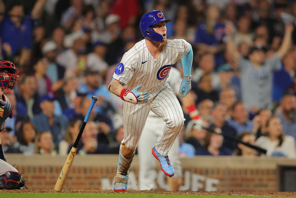 Chicago Cubs' Pete Crow-Armstrong watches his home run during the seventh inning of a baseball game against the Atlanta Braves, Wednesday, Sept. 16, 2026, in Chicago. (AP Photo/Melissa Tamez)
