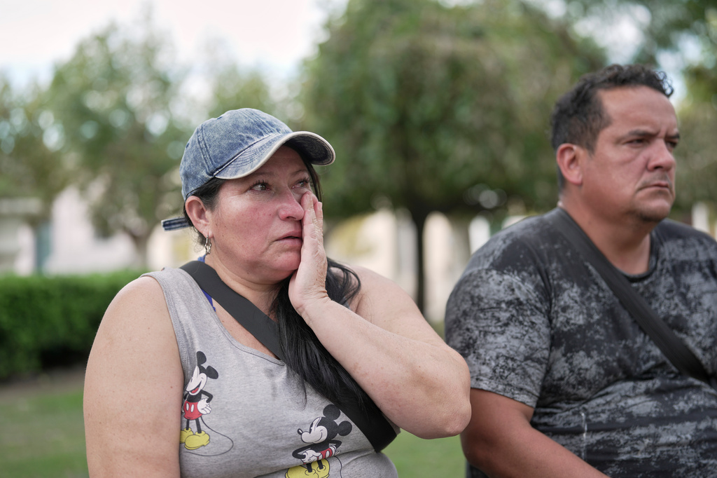 Daisy Morinigo sits with her husband David Delgado as she speaks about their son Rodrigo Morinigo, who died in January of hantavirus, in San Andres de Giles, Argentina, Wednesday, May 6, 2026. (AP Photo/Victor R. Caivano)