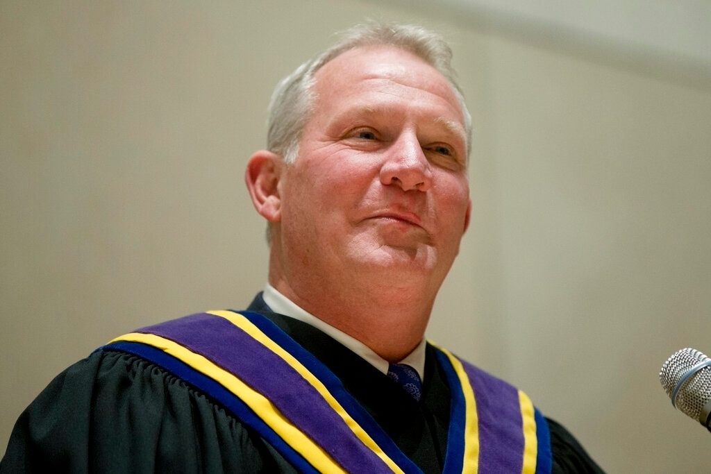 FILE - Pennsylvania Supreme Court Justice Kevin Dougherty speaks at his swearing in ceremony at the National Constitution Center in Philadelphia, Jan. 5, 2016. (AP Photo/Matt Rourke, File)