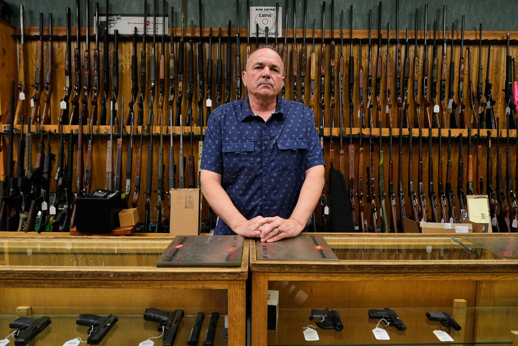 Patrick Jones, a former Shasta County supervisor, is photographed at his family's gun shop in Redding, Calif., Tuesday, Oct. 21, 2025. (AP Photo/Godofredo A. Vásquez)