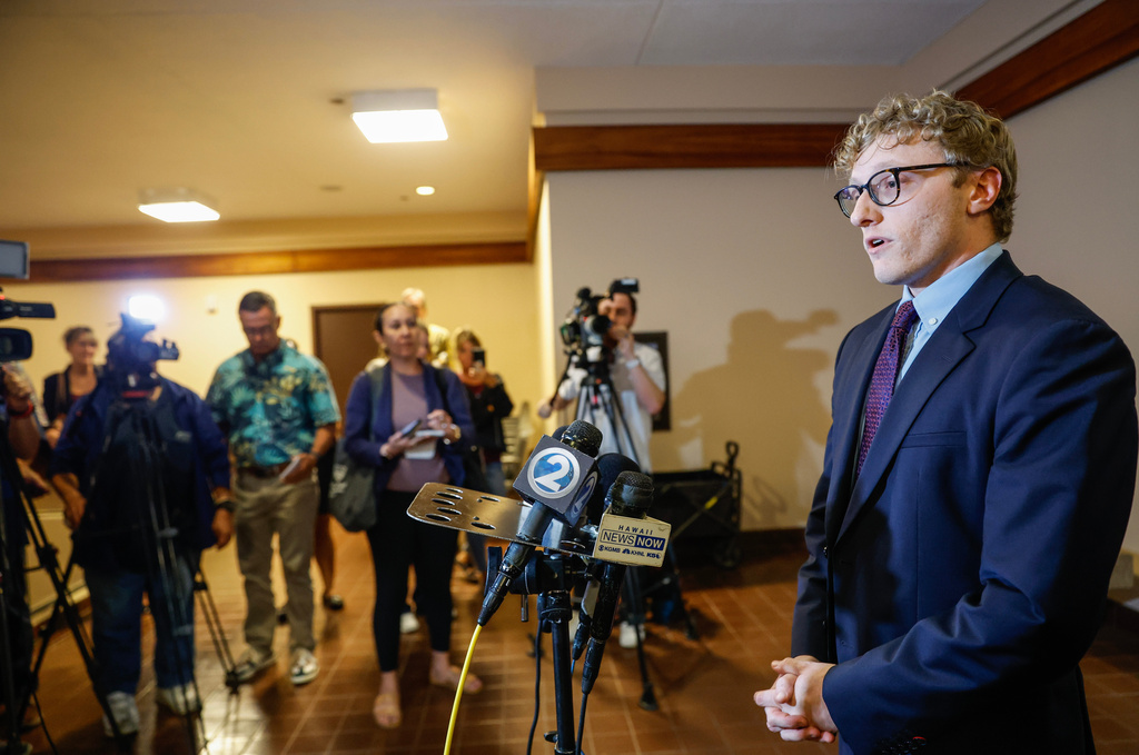 Deputy prosecutor Joel Garner speaks to media after the verdict in Gerhardt Konig's trial, Wednesday, April 8, 2026, in Honolulu. (Jamm Aquino/Honolulu Star-Advertiser via AP, Pool)
