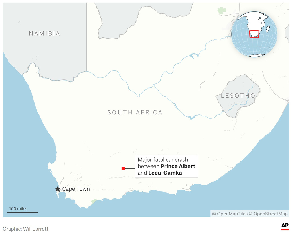 A map showing the approximate location of a major fatal car crash in South Africa. (AP Digital Embed)