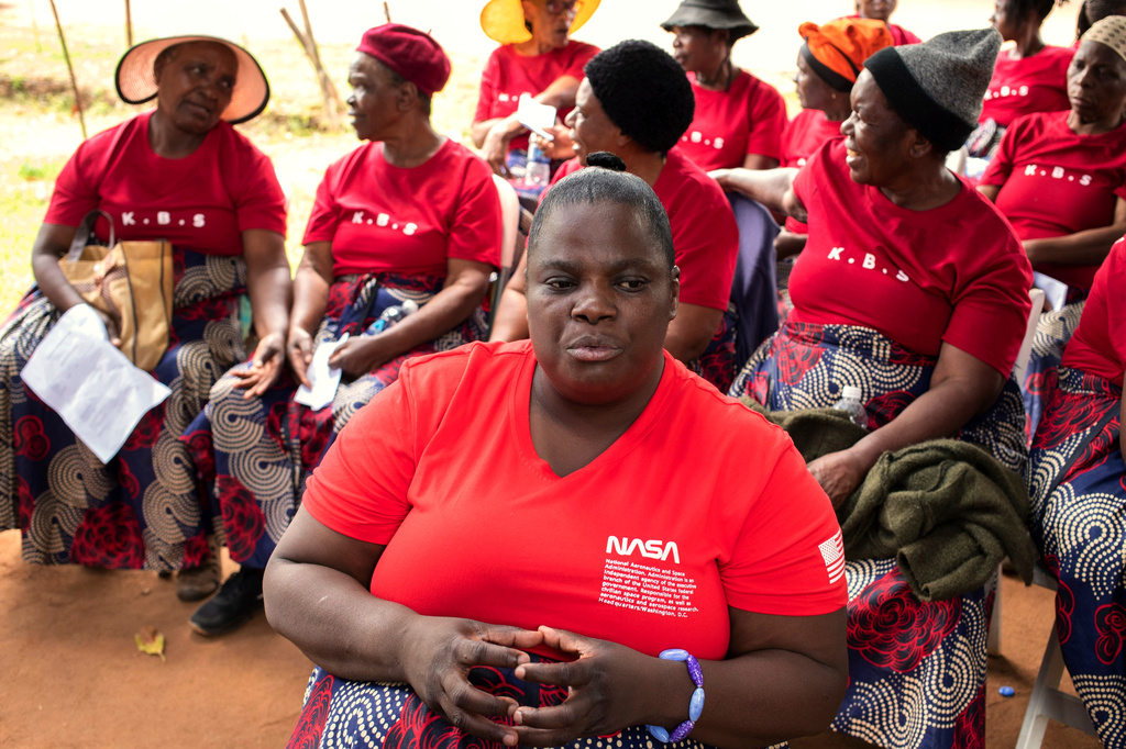 Kuchemana Burial Society secretary Nyadzisayi Mirisawu during a meeting in Harare, Zimbabwe, March 13, 2026. (AP Photo/Aaron Ufumeli)