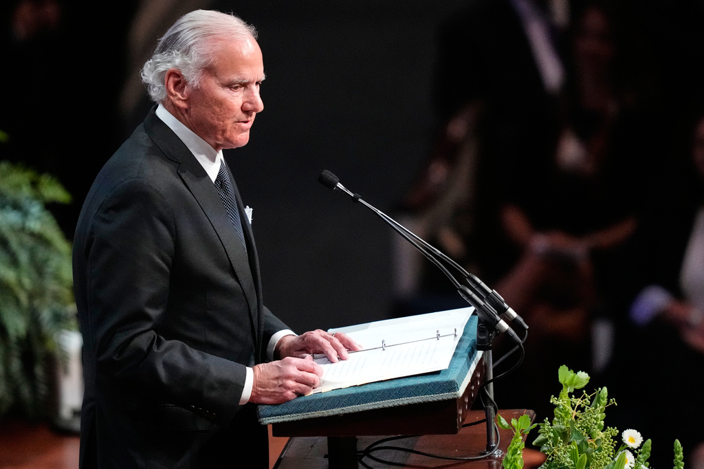 South Carolina Gov. Henry McMaster speaks during the funeral service for the late Sen. Lindsey Graham, R-S.C., at First Baptist Church in Columbia, S.C., Wednesday, July 29, 2026. (AP Photo/Gerald Herbert)