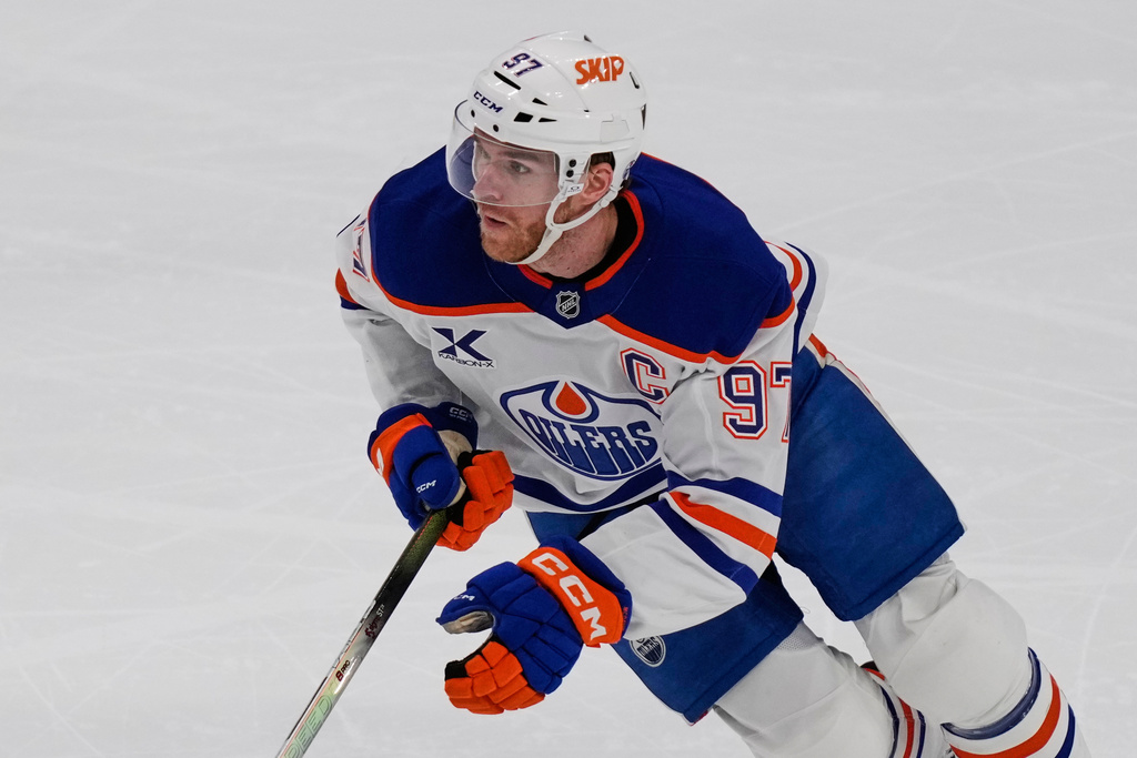 FILE - Edmonton Oilers center Connor McDavid (97) during an NHL hockey game, Thursday, Dec. 18, 2025, in Boston. (AP Photo/Charles Krupa, File)