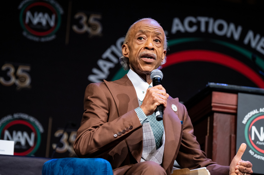 Reverend Al Sharpton speaks during the National Action Network (NAN) Convention in New York, Wednesday, April 8, 2026. (AP Photo/Angelina Katsanis)