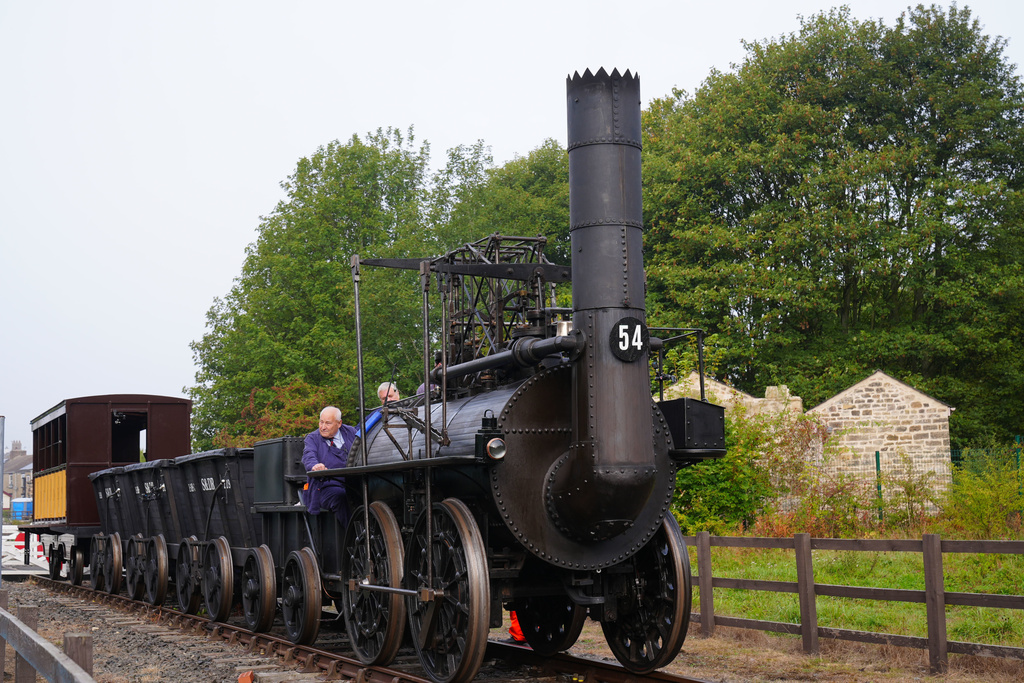 Train driver Chris Cubit on board the Locomotion No 1 replica at the Locomotion Museum in Shildon, County Durham, Friday, Sept. 26, 2025, on its first official journey in 200 years from the Locomotion Museum in Shildon to Darlington, as part of celebrations marking the 200th anniversary of British passenger rail services. (Owen Humphreys/PA via AP)