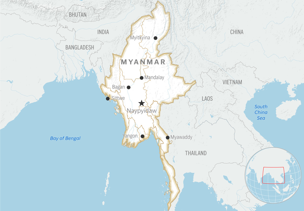 This is a locator map for Myanmar with its capital, Naypyidaw. (AP Photo)