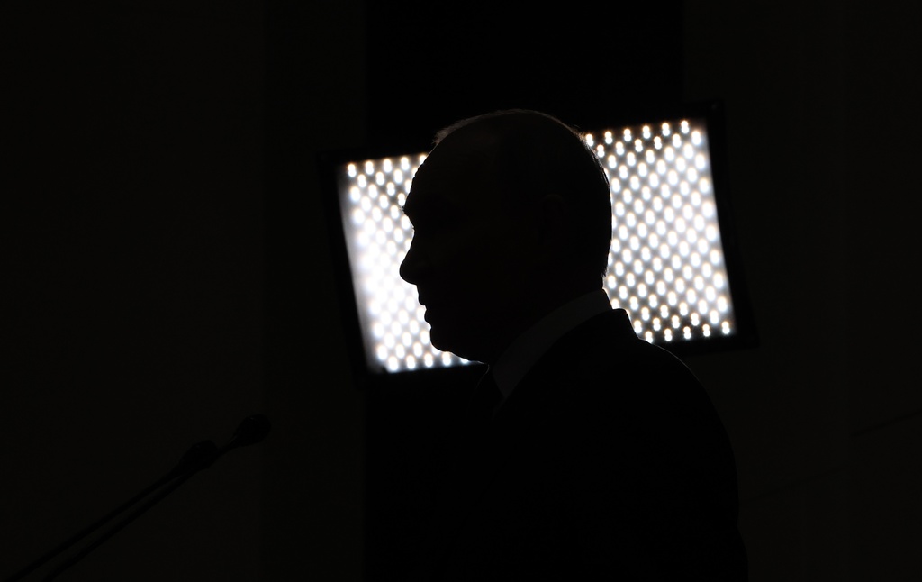 Russian President Vladimir Putin speaks to Russian journalists after the summit of the Collective Security Treaty Organisation (CSTO) in Bishkek, Kyrgyzstan, on Thursday, Nov. 27, 2025. (Alexander Kazakov, Sputnik, Kremlin Pool Photo via AP)