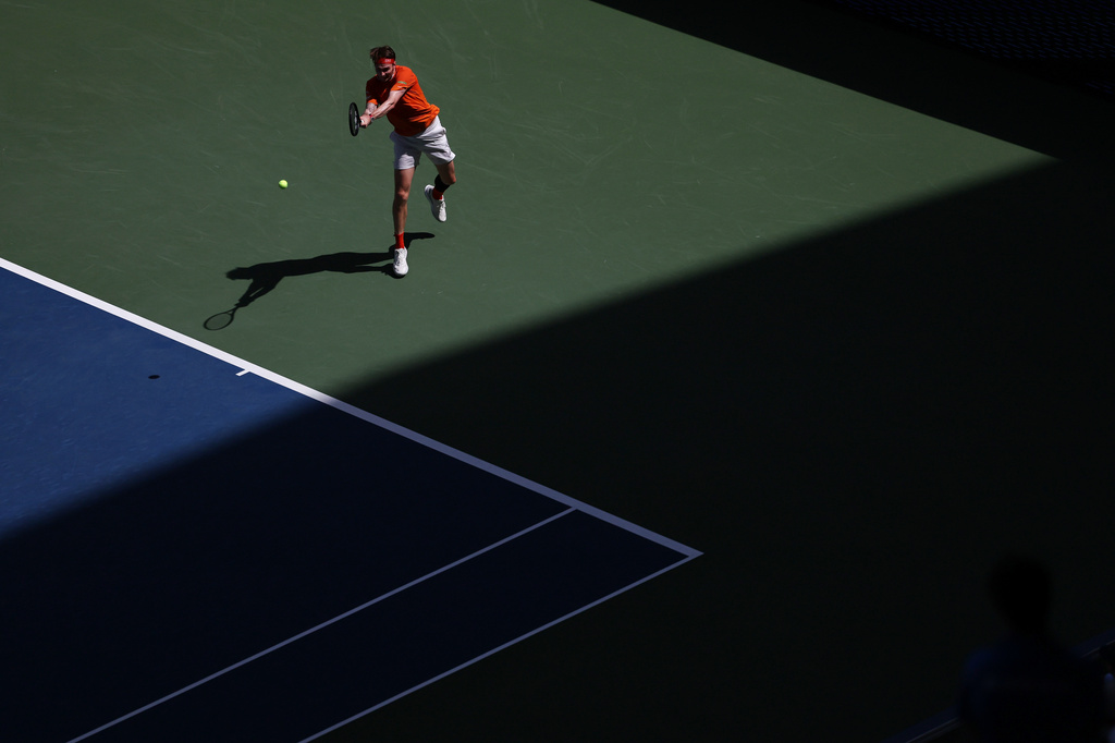 Alexander Bublik, of Kazakhstan, returns the ball to Tommy Paul, of the United States, during the third round of the U.S. Open tennis championships Friday, Sept. 4, 2026, in New York. (AP Photo/Heather Khalifa)