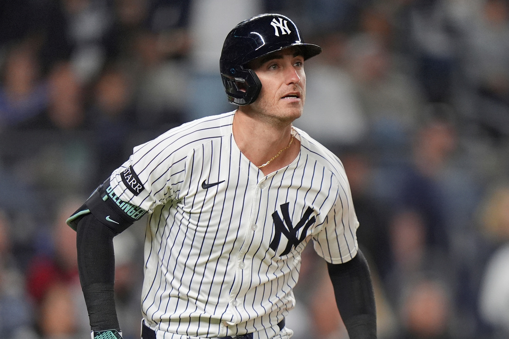 FILE - New York Yankees' Cody Bellinger runs the bases after hitting a home run during the fourth inning of a baseball game against the Detroit Tigers Tuesday, Sept. 9, 2025, in New York. (AP Photo/Frank Franklin II, File)