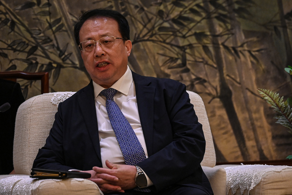 Shanghai Mayor Gong Zheng speaks with U.S. Representative Adam Smith, not pictured, at the Shanghai's municipal government in Shanghai, China, Thursday, Sept.25, 2025. (Jade Gao/Pool Photo via AP)