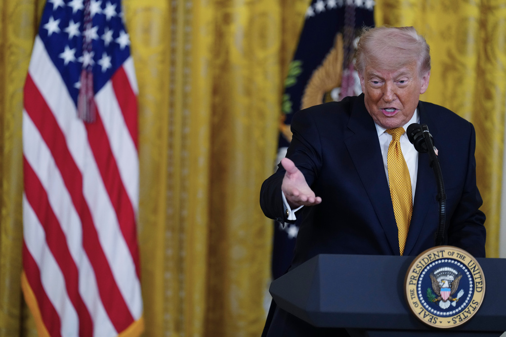President Donald Trump speaks during a Mother's Day event for members of the military, Wednesday, May 6, 2026, in the East Room of the White House, in Washington. (AP Photo/Jacquelyn Martin)