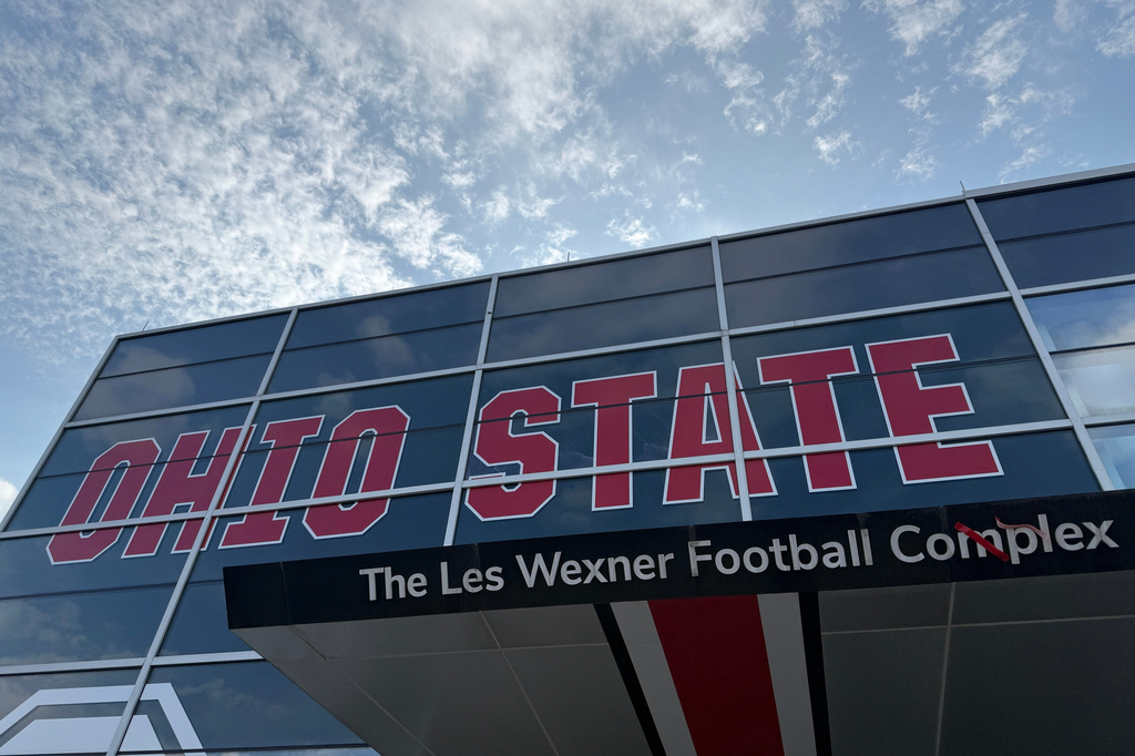 The Les Wexner Football Complex at the Wood Hayes Athletic Center is seen Monday, March 30, 2026, in Columbus, Ohio. (AP Photo/Patrick Aftoora-Orsagos)