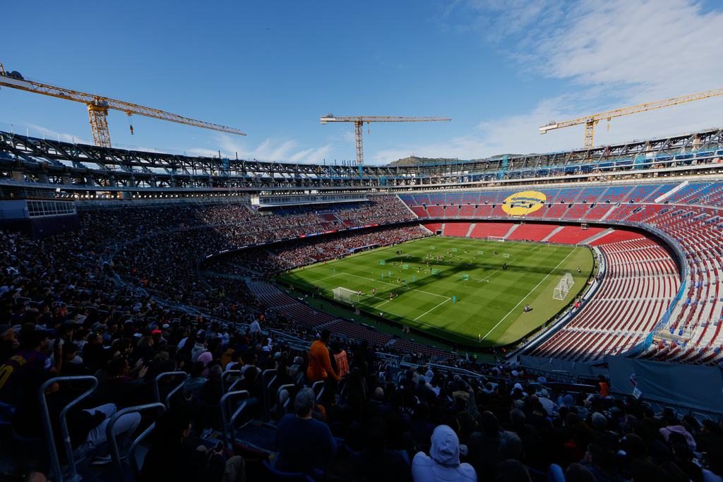 FILE - A general view of the Camp Nou stadium in Barcelona, Spain, on Nov. 7, 2025. (AP Photo/Joan Monfort, File)