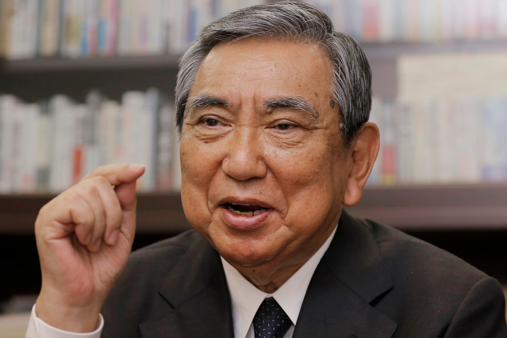 FILE - Retired politician Yohei Kono speaks during an interview at his office, in Tokyo, Tuesday, June 25, 2013. (AP Photo/Itsuo Inouye, file)