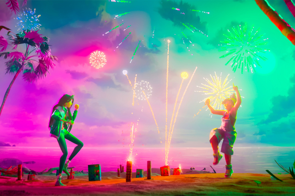 This image released by DreamWorks Animation shows Jo, voiced by H.E.R., right, and Raissa, voiced by Liza Soberano, in a scene from "Forgotten Island." (DreamWorks Animation/Universal Pictures via AP)