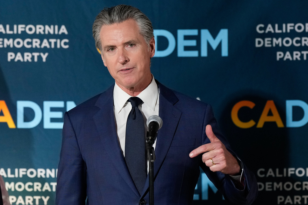 California Gov. Gavin Newsom speaks during an election night press conference at a California Democratic Party office Tuesday, Nov. 4, 2025, in Sacramento, Calif. (AP Photo/Godofredo A. Vásquez)