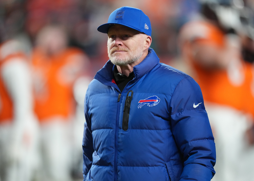 Buffalo Bills head coach Sean McDermott leaves the field after an NFL divisional round playoff football game against the Denver Broncos, Wednesday, Jan. 17, 2024, in Denver. (AP Photo/David Zalubowski)