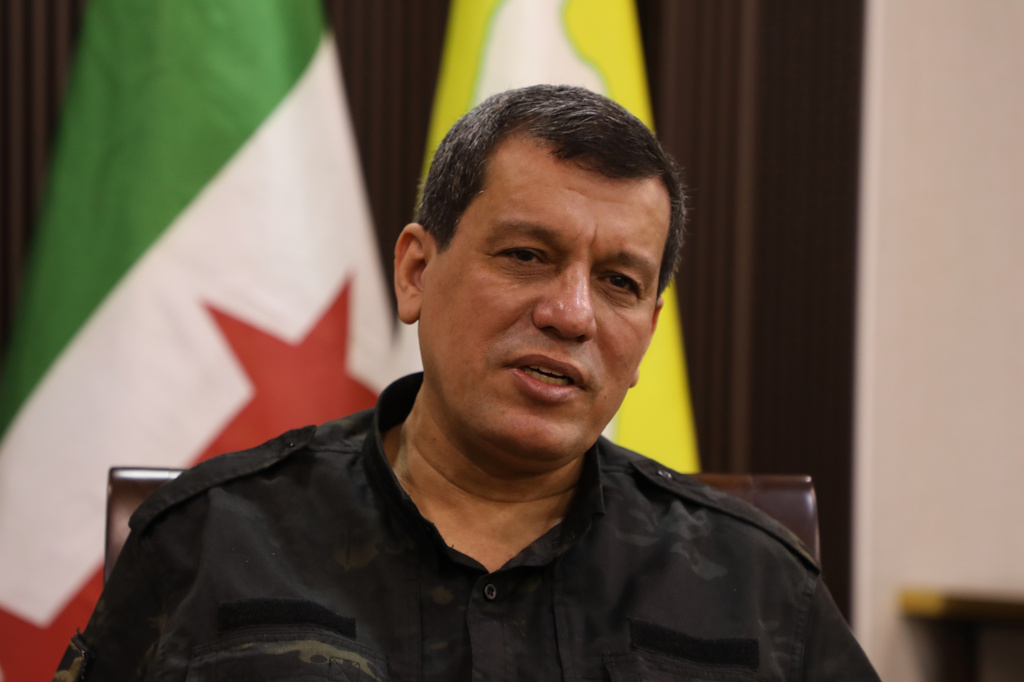 FILE - Mazloum Abdi, commander of the Kurdish-led and U.S.-backed Syrian Democratic Forces speaks during an interview in the northeastern city of Hassakeh, Syria, Oct. 16, 2025. (AP Photo/Hogir Al Abdo, File)
