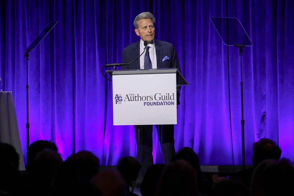 David Baldacci speaks at the Authors Guild Foundation Gala at Cipriani Wall Street on Monday, April 20, 2026, in New York. (Photo by Andy Kropa/Invision/AP)