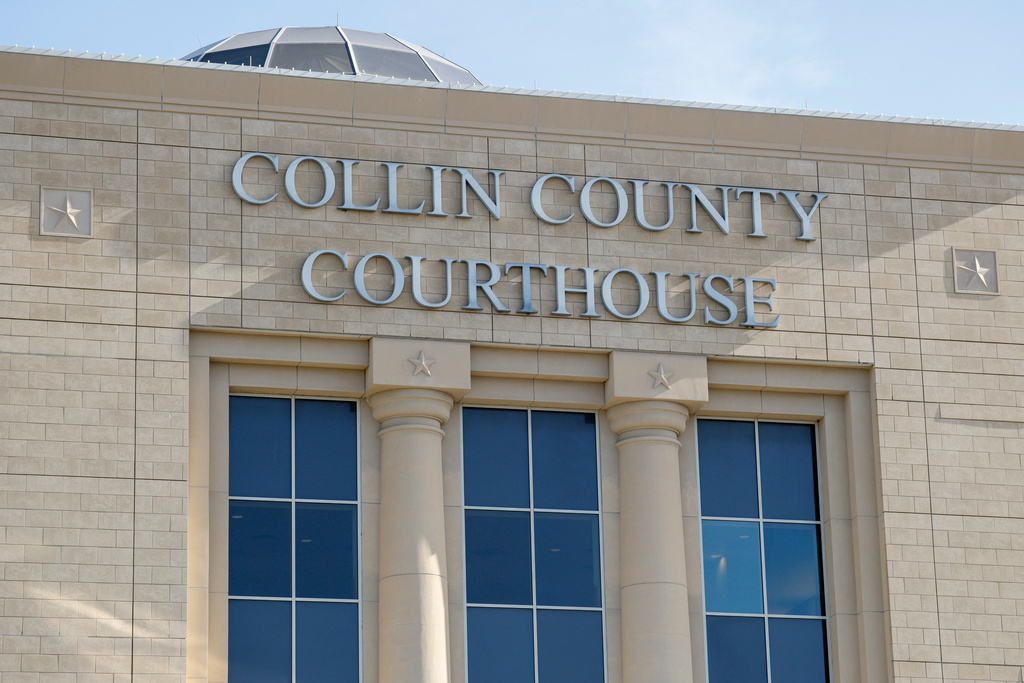 The Collin County Courthouse stands in McKinney, Texas, Wednesday, Aug. 19, 2026. (Elías Valverde II/The Dallas Morning News via AP)
