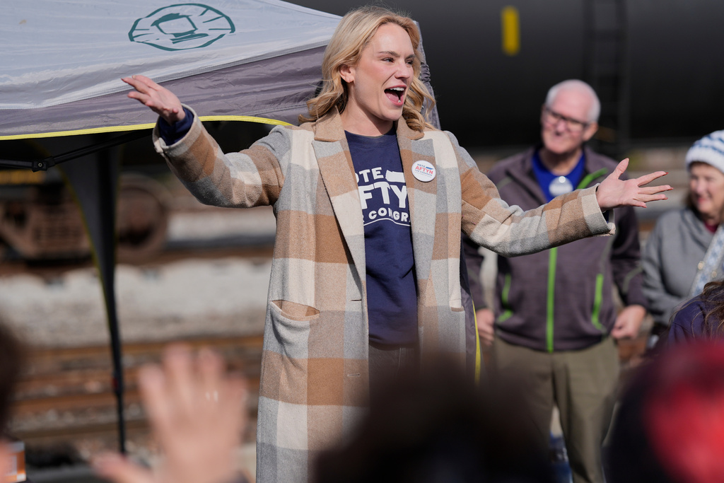 Democratic congressional candidate and state Rep. Aftyn Behn, D-Nashville, speaks to supporters during a campaign event in the special election for the seventh district Saturday, Nov. 29, 2025, in Nashville, Tenn. (AP Photo/George Walker IV)