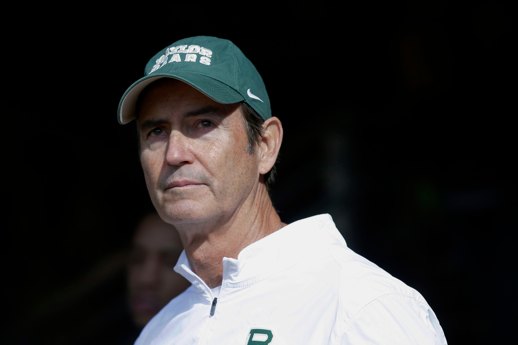 FILE - Baylor coach Art Briles stands in the tunnel before the team's NCAA college football game against Texas Dec. 5, 2025, in Waco, Texas. (AP Photo/LM Otero, File)