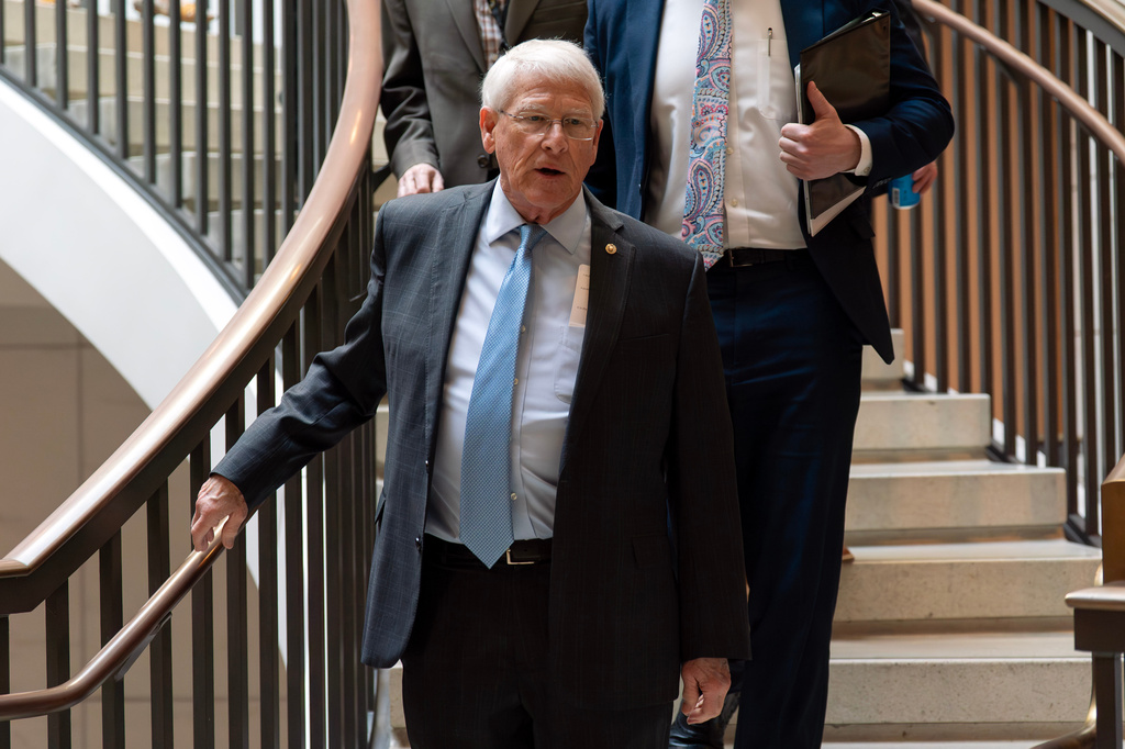 FILE - Sen. Roger Wicker, R-Miss., chairman of the Senate Armed Services Committee, walks to a closed door briefing on the Iran war at the Capitol, March 10, 2026, in Washington. (AP Photo/Jose Luis Magana, File)