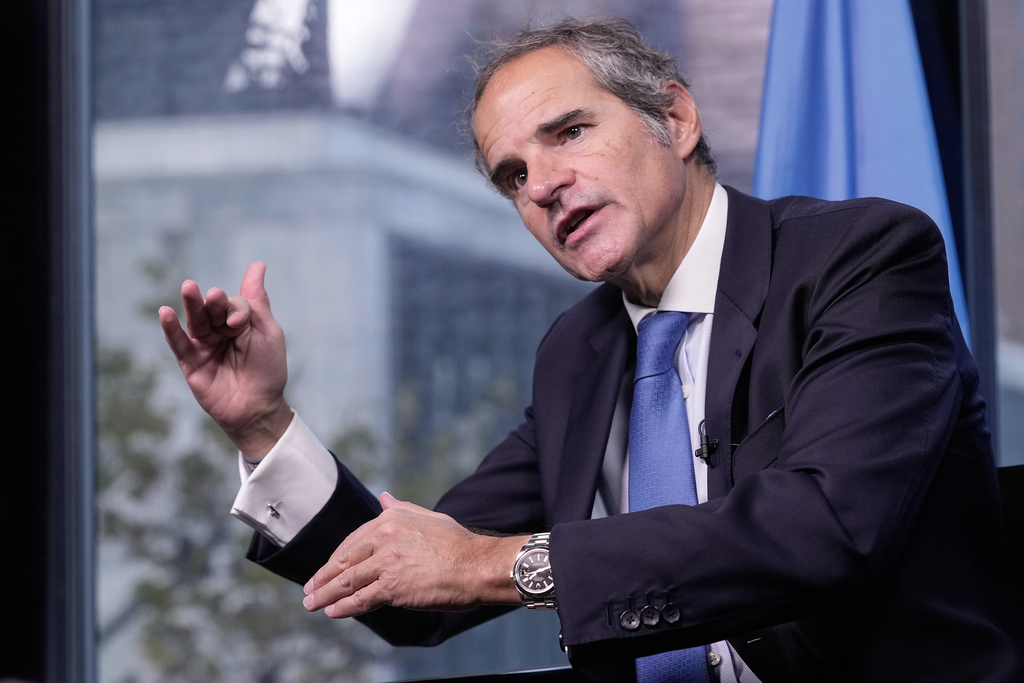 International Atomic Energy Agency Director General Rafael Grossi is interviewed at United Nations headquarters, Wednesday, Oct., 29, 2025. (AP Photo/Richard Drew)