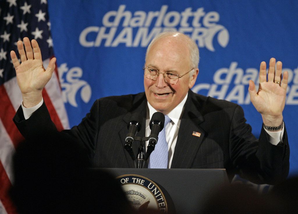 FILE - Vice President Dick Cheney gestures while speaking at the Charlotte Chamber in Charlotte, N.C., Thursday, Jan. 31, 2008. (AP Photo/Chuck Burton, file)