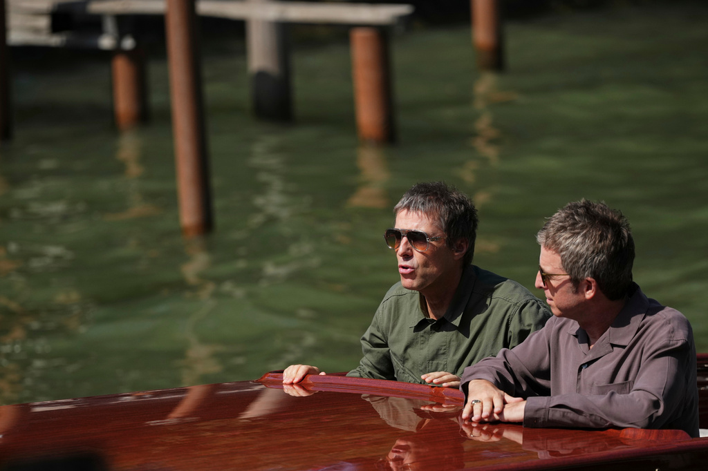 Liam Gallagher, left, and Noel Gallagher arrive at the 83rd edition of the Venice Film Festival in Venice, Italy, on Saturday, Sept. 5, 2026. (Photo by Alessandra Tarantino/Invision/AP)