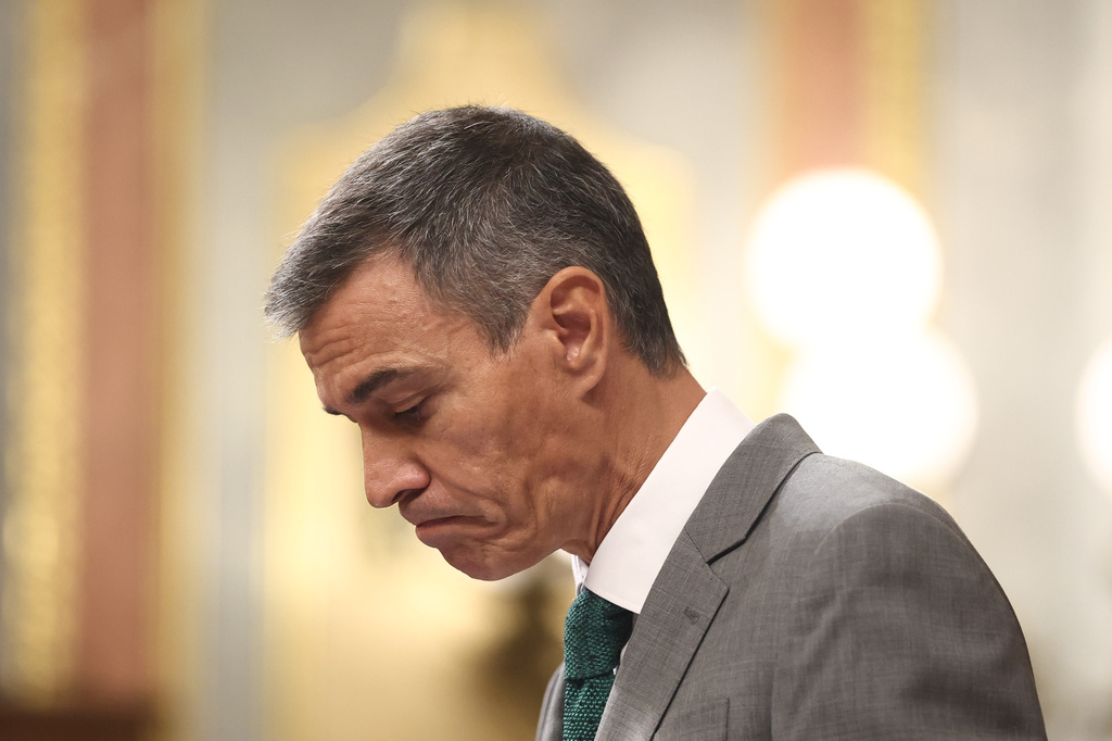 Spanish Prime Minister Pedro Sánchez addresses lawmakers about the situation in Ceuta, the Spanish exclave in North Africa facing a migrant crisis, during a session of Parliament in Madrid, Thursday, Sept. 3, 2026. (Fernando Sánchez/Europa Press via AP)