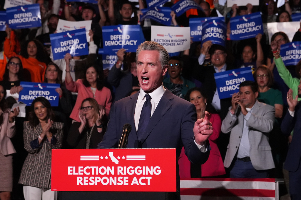 FILE - California Gov. Gavin Newsom speaks during a news conference Aug. 14, 2025, in Los Angeles. (AP Photo/Marcio Jose Sanchez, File)