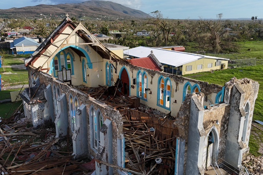The church of Lacovia Tombstone, Jamaica, sits damaged in the aftermath of Hurricane Melissa, Wednesday, Oct. 29, 2025. (AP Photo/Matias Delacroix) The church of Lacovia Tombstone, Jamaica, sits damaged in the aftermath of Hurricane Melissa, Wednesday, Oct. 29, 2025. (AP Photo/Matias Delacroix)