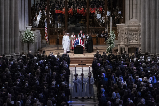 The flag-draped casket of former President Jimmy Carter is pictured before being carried out following a state funeral at the National Cathedral, Thursday, Jan. 9, 2025, in Washington. (Haiyun Jiang/The New York Times via AP, Pool) The flag-draped casket of former President Jimmy Carter is pictured before being carried out following a state funeral at the National Cathedral, Thursday, Jan. 9, 2025, in Washington. (Haiyun Jiang/The New York Times via AP, Pool)