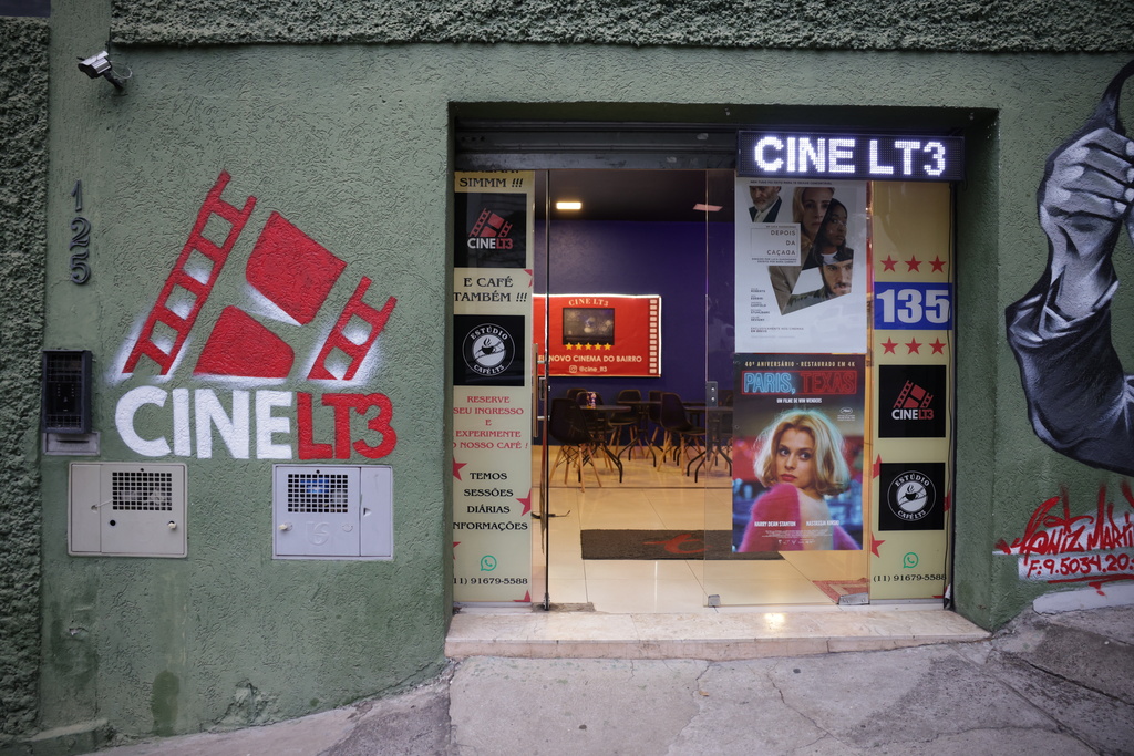 Cine LT3 stands in an old parking garage in Sao Paulo, Thursday, Oct. 9, 2025. (AP Photo/Ettore Chiereguini)