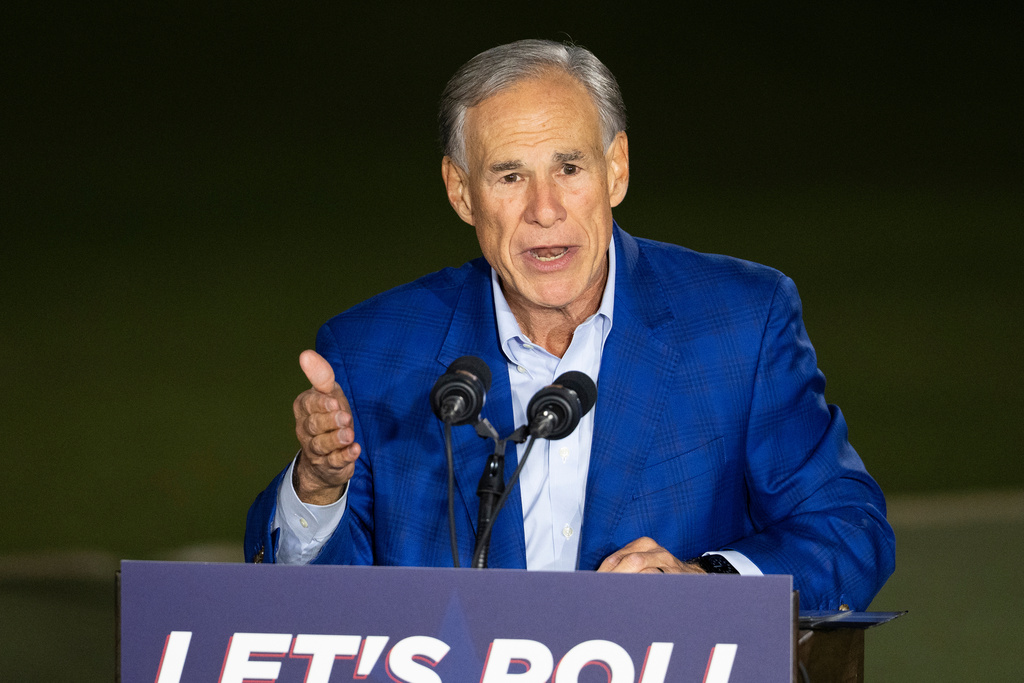 Gov. Greg Abbott announces his re-election campaign for Texas governor in Houston, Sunday, Nov. 9, 2025. (Jason Fochtman/Houston Chronicle via AP)