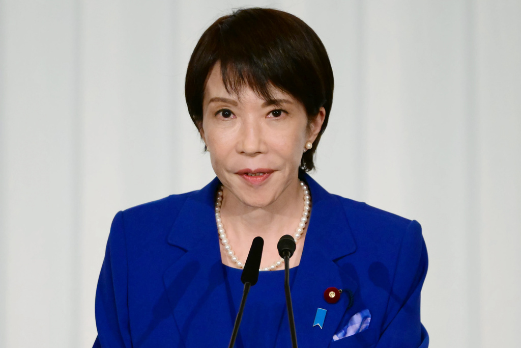 Sanae Takaichi, the newly-elected leader of Japan's ruling party, the Liberal Democratic Party (LDP), attends a press conference after the LDP presidential election in Tokyo Saturday, Oct. 4, 2025. (Yuichi Yamazaki/Pool Photo via AP)