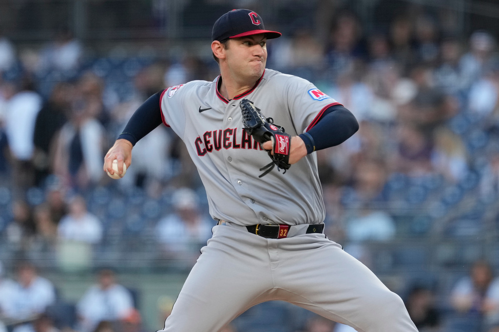 Cleveland Guardians pitcher Gavin Williams throws during the first inning of a baseball game against the New York Yankees, Wednesday, June 3, 2026, in New York. (AP Photo/Seth Wenig)