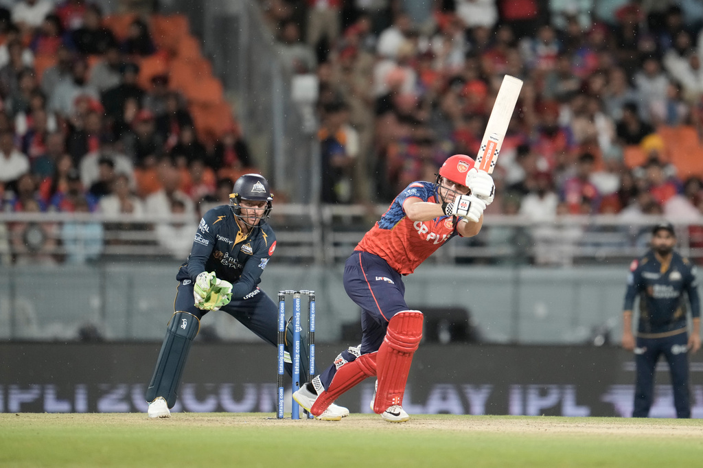 Punjab Kings' Cooper Connolly plays a shot during the Indian Premier League cricket match between Gujarat Titans and Punjab Kings in New Chandigarh, India, Tuesday, March 31, 2026. (AP Photo/Ashwini Bhatia)