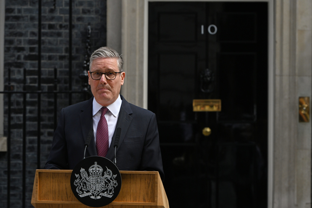Britain's Prime Minister Keir Starmer speaks to the media outside 10 Downing Street to announce his resignation in London, Monday, June 22, 2026.(AP Photo/Thomas Krych)