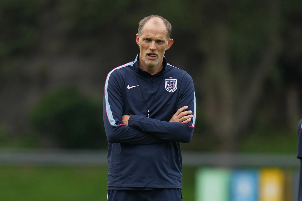 England head coach Thomas Tuchel during a training session ahead of his team's World Cup round of 16 soccer match against Mexico, in Mexico City, Saturday, July 4, 2026. (AP Photo/Eduardo Verdugo)